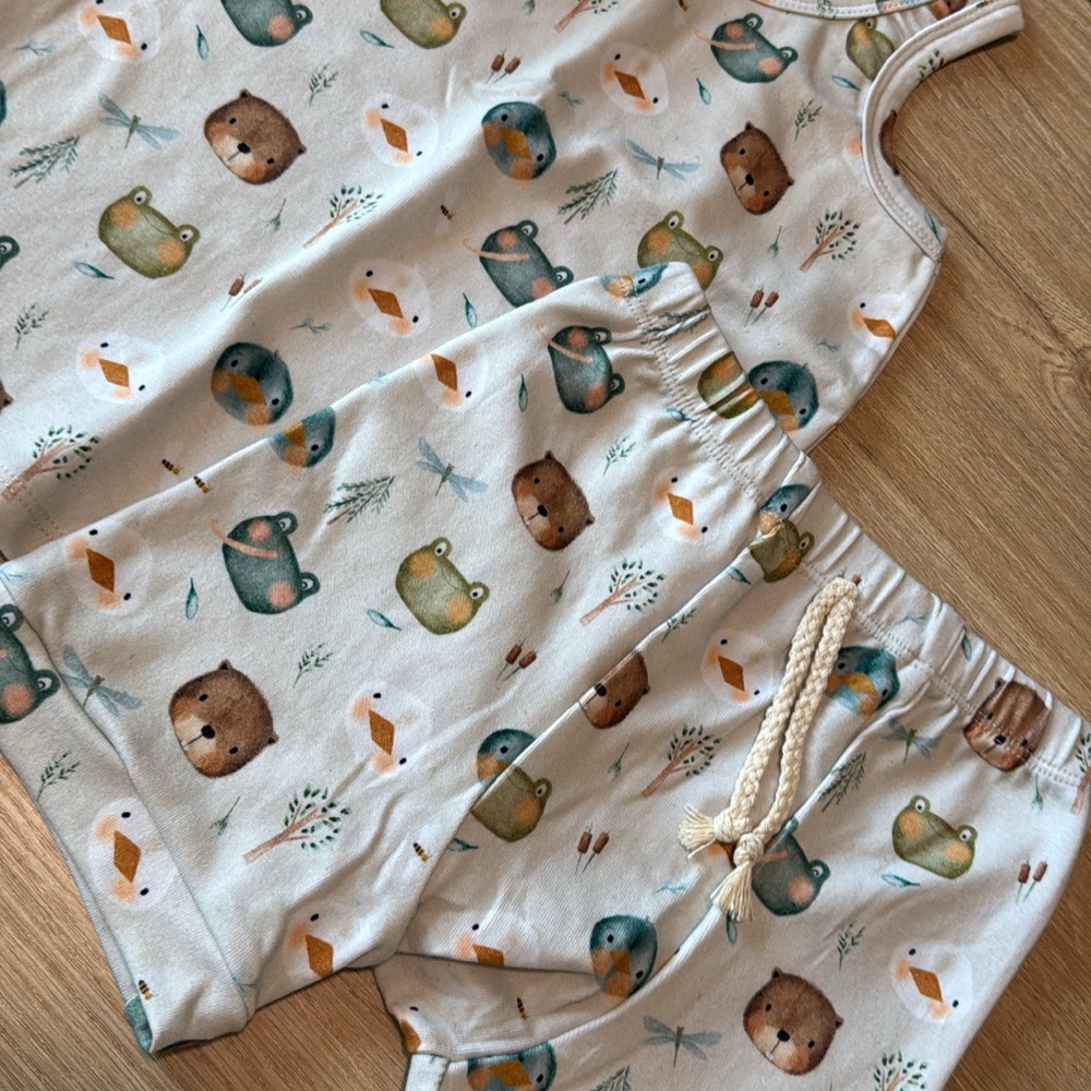 Cute Bear and Bird Print Kids Pajama Set